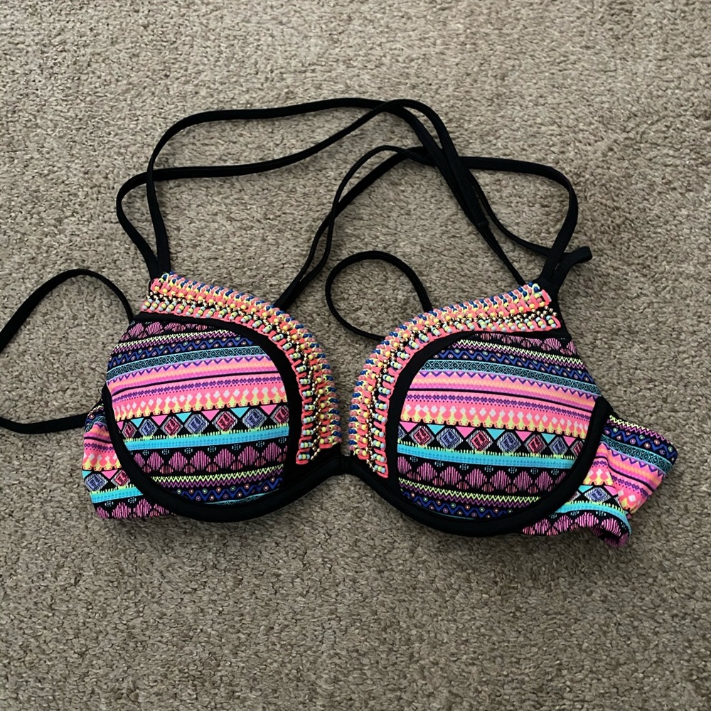 Shade & shore cross cross Aztec beaded bikini top